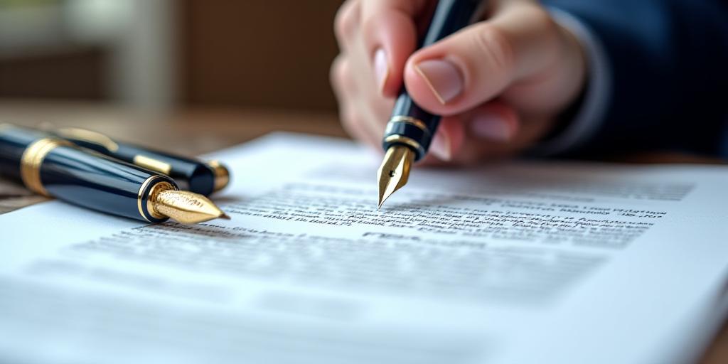 Close up of a professional reviewing a contract in a high-end office